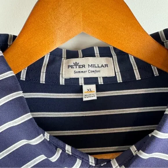 Peter Millar Summer Comfort Navy and White Striped Polo XL - Picture 5 of 11